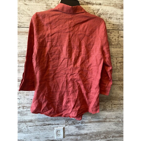 For Cynthia Linen 3/4 Sleeve Button Front Button Sleeve Shirt Red Size Small - Picture 7 of 8